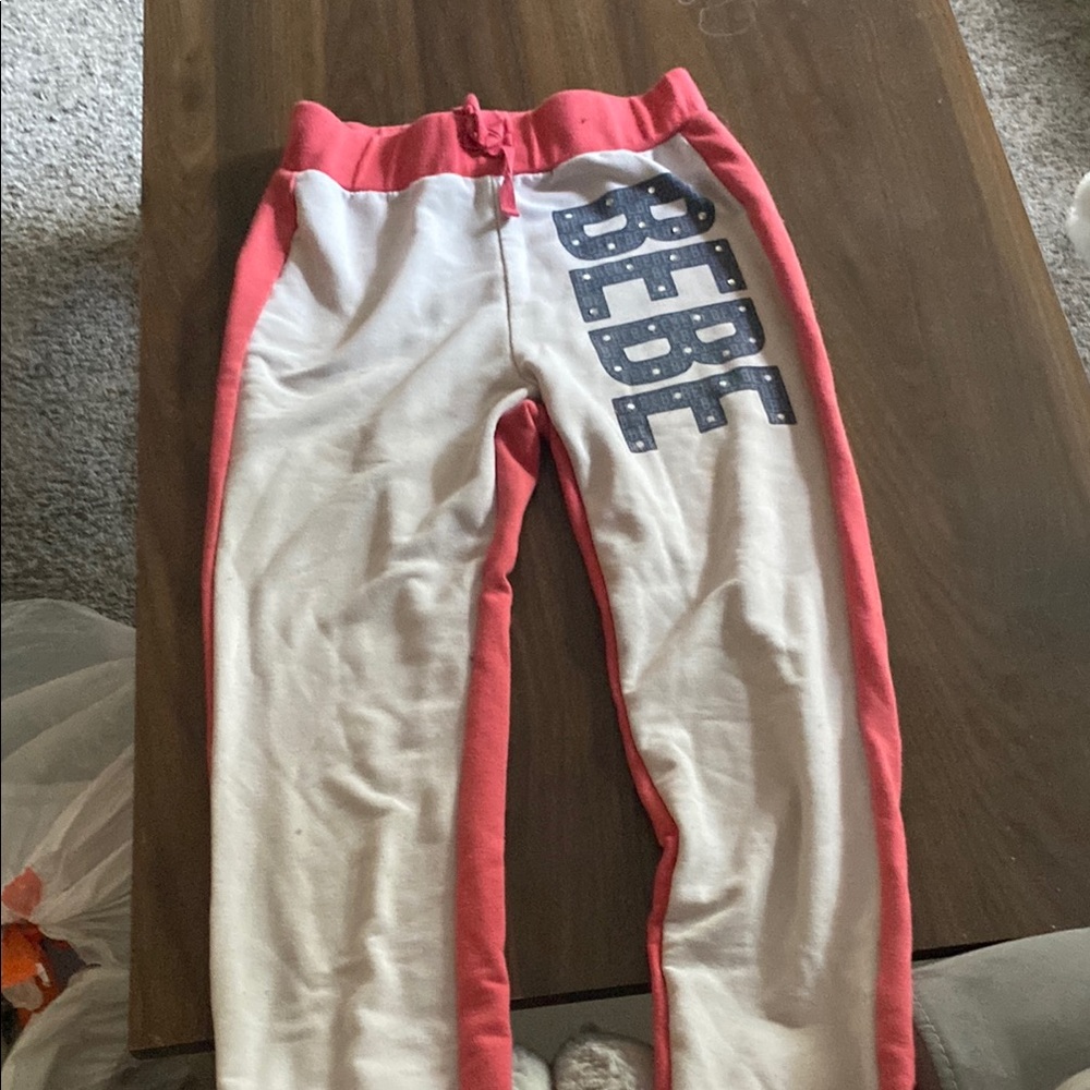 Bebe Red and White Joggers Comfortable Sweatpants